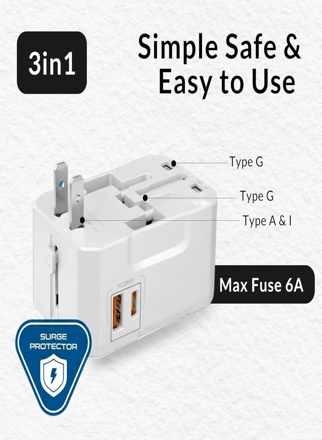 True Desire Universal Travel Adapter with QC & PD with USB 20W (Supports 22.5W PPS) & USB A 18W Universal Socket, Compact International Adapter for Worldwide Use - Image 3